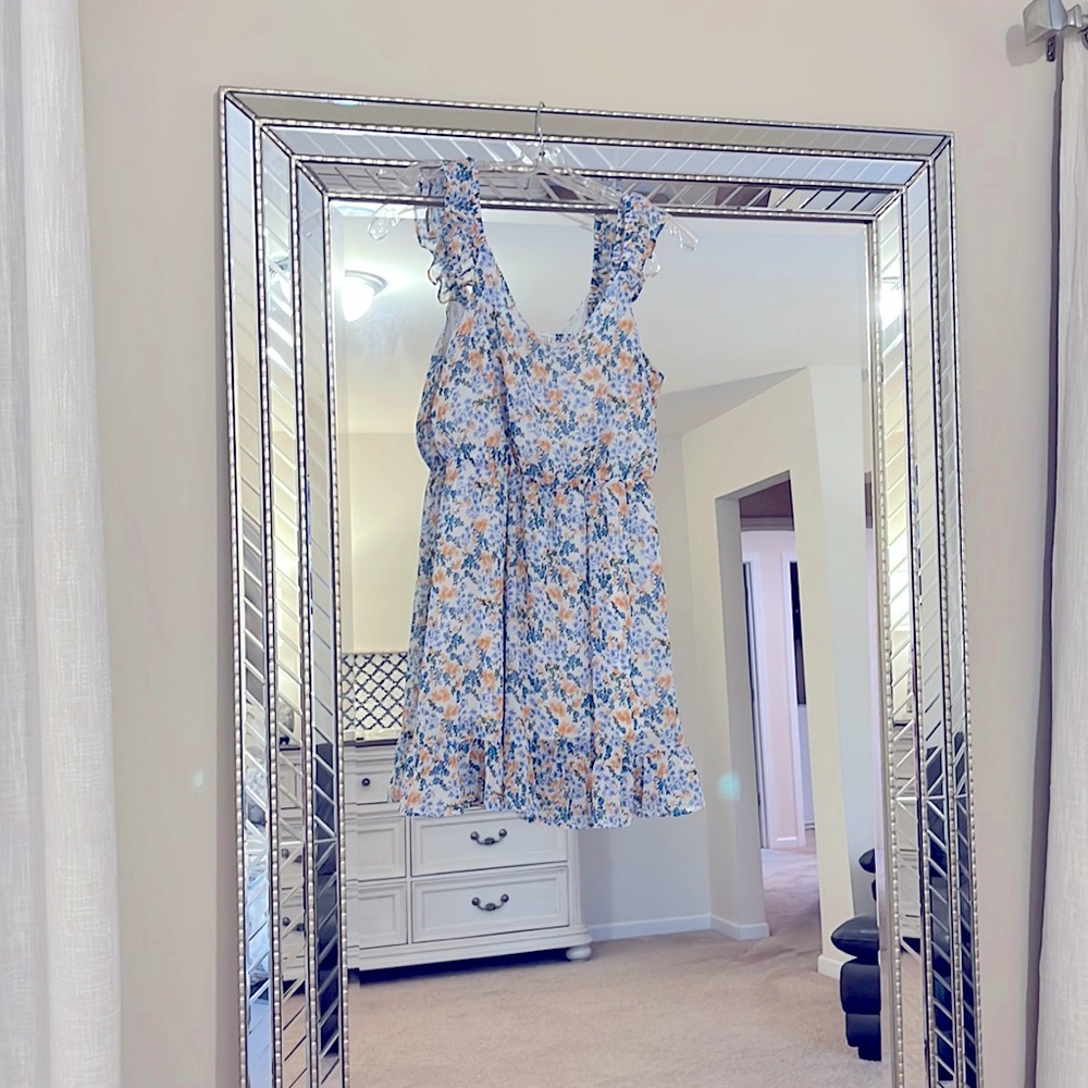 Sienna Sky summery dress. Super cute mini.  Size L.   In blue, white and orange.